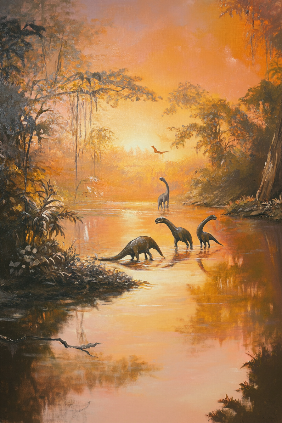 Dinosaurs on Shimmering Canvas