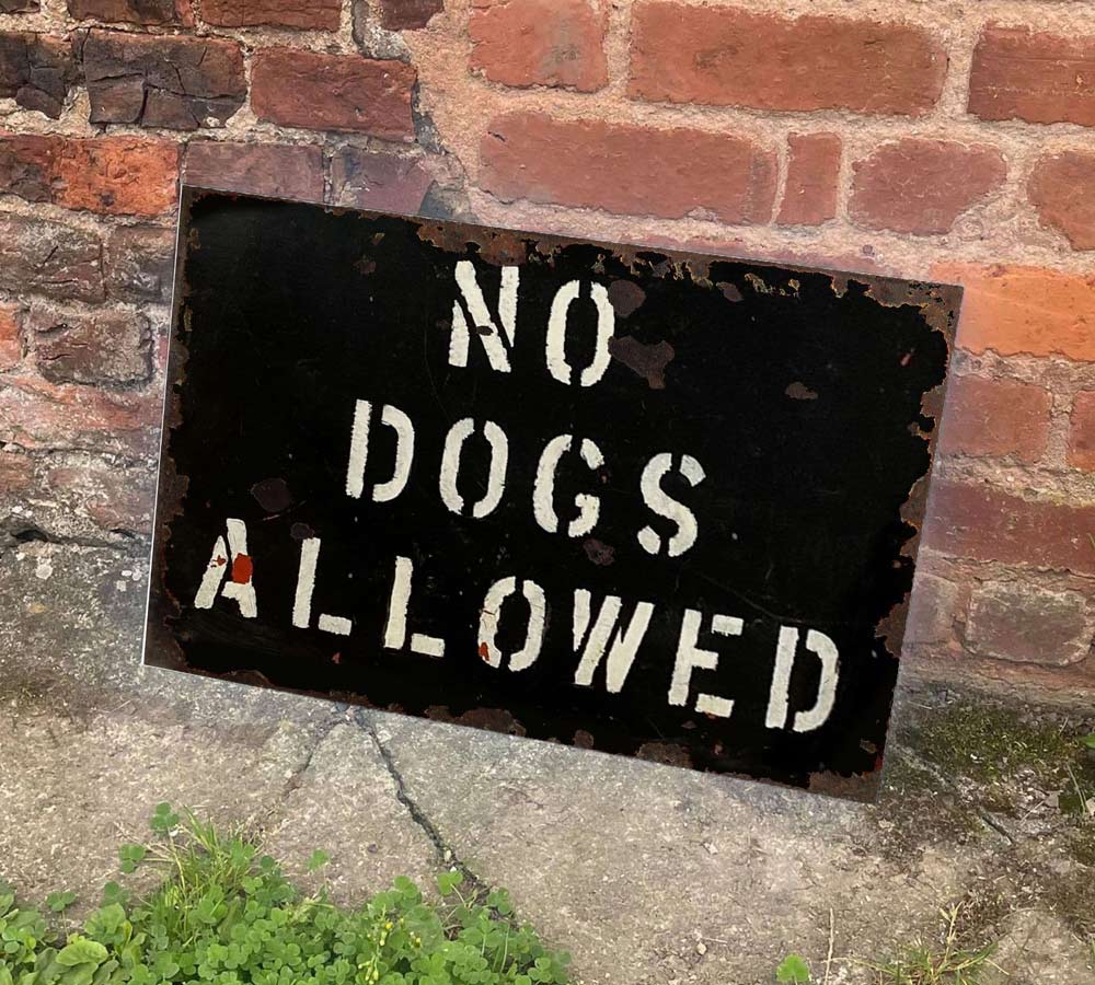 Distressed Look Black and White Metal No Dogs Allowed Sign