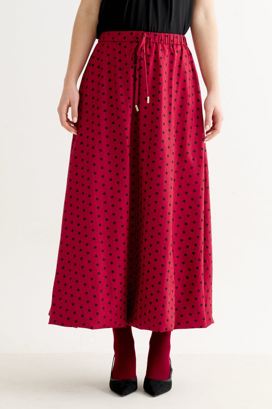 Dixie Spot Print Bubble Hem Midaxi Skirt - Wine