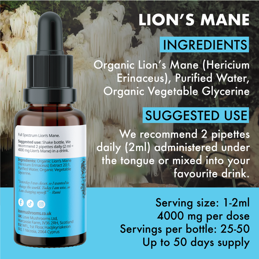Lion’s Mane Liquid Drops (30ml) – 4000mg per Dose