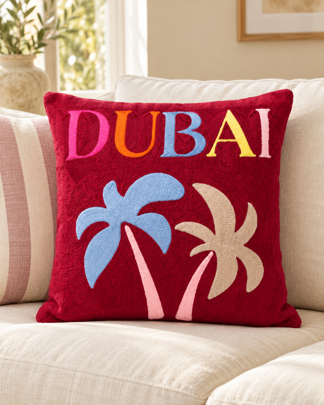 Dubai Palm Needlepoint Pillow