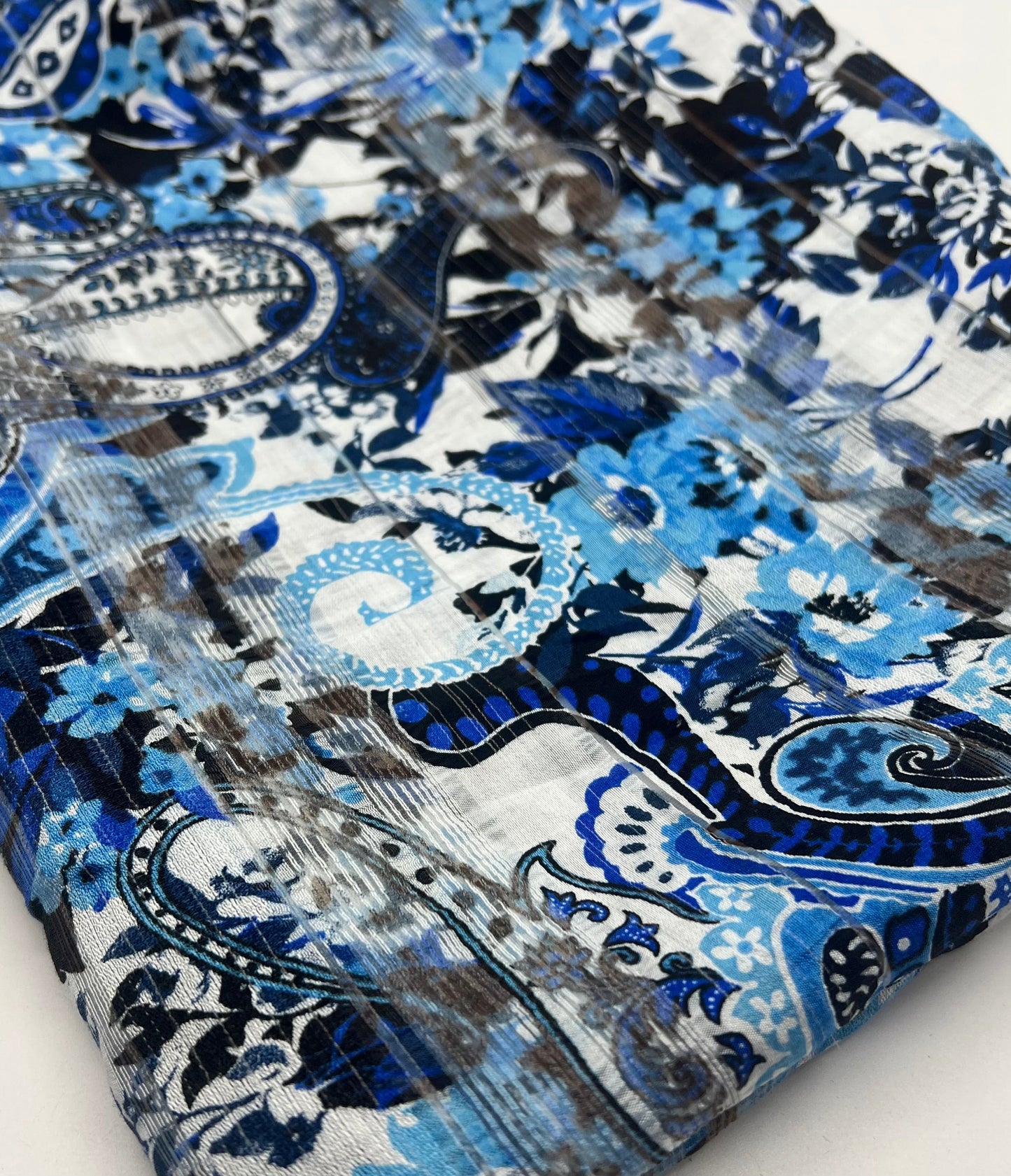 Blue Black Floral Lightweight Fabric 80GSM Non Stretch