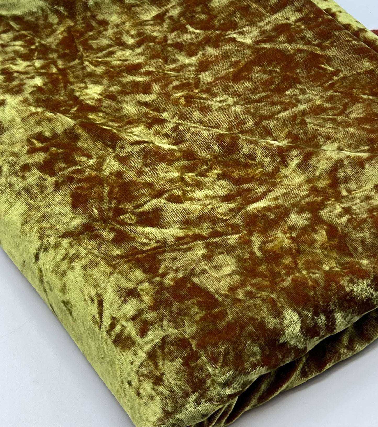 Lime Green Rust Two Tone Crushed Velour Spandex Stretch Fabric