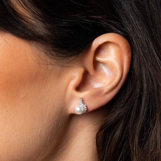 Diamonfire Half Halo Pearl Stud Earrings