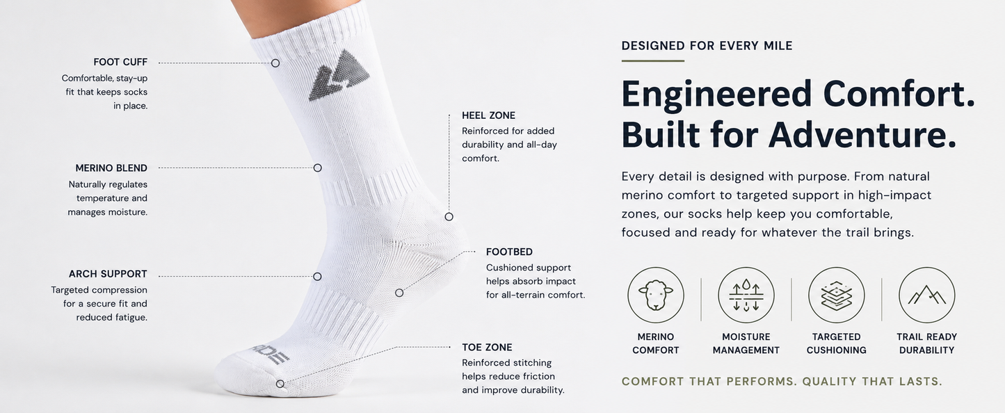 Off White Merino Wool Active Hiking Socks - Unisex