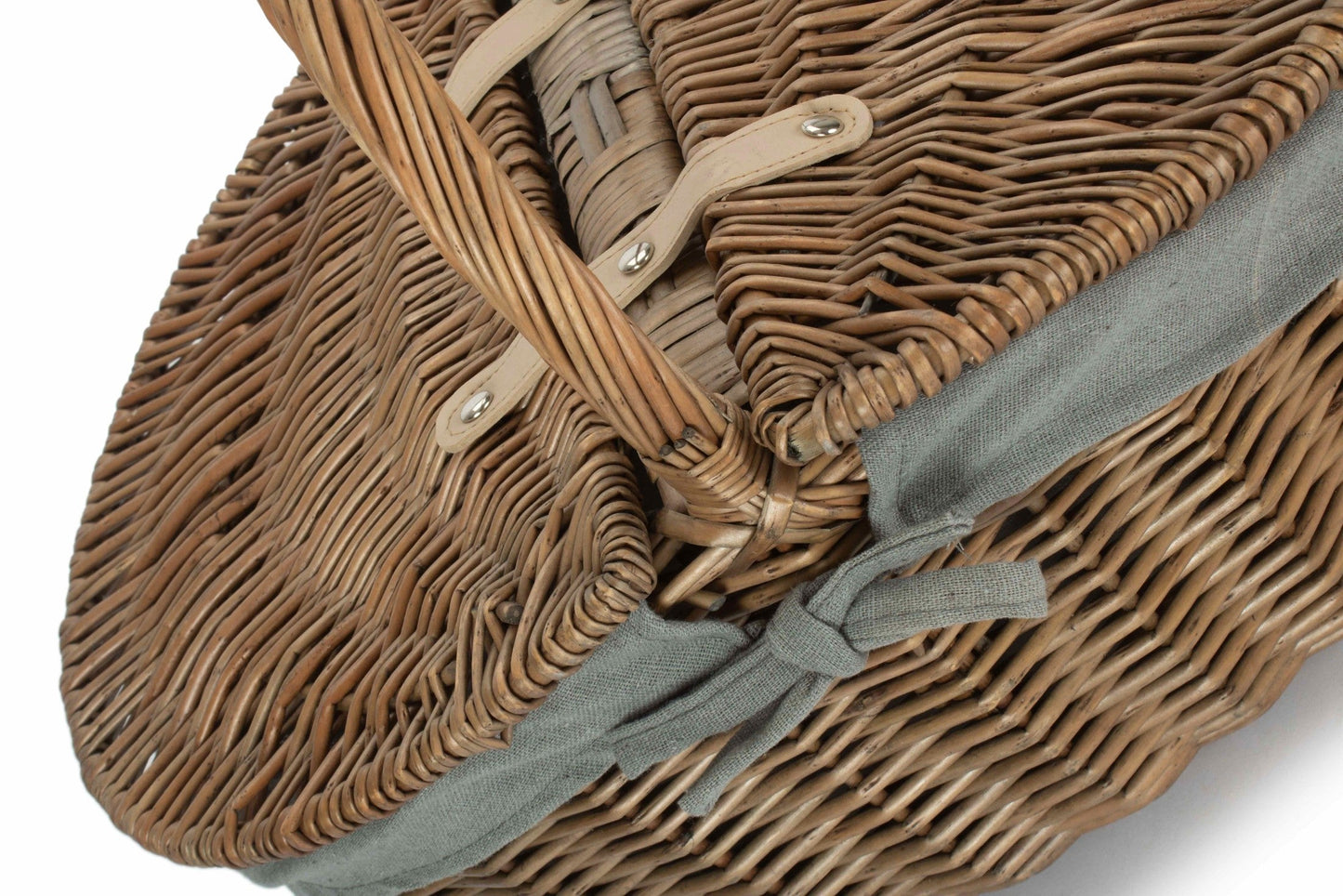 Antique Wash Oval Willow Picnic Basket with Sage Grey Lining