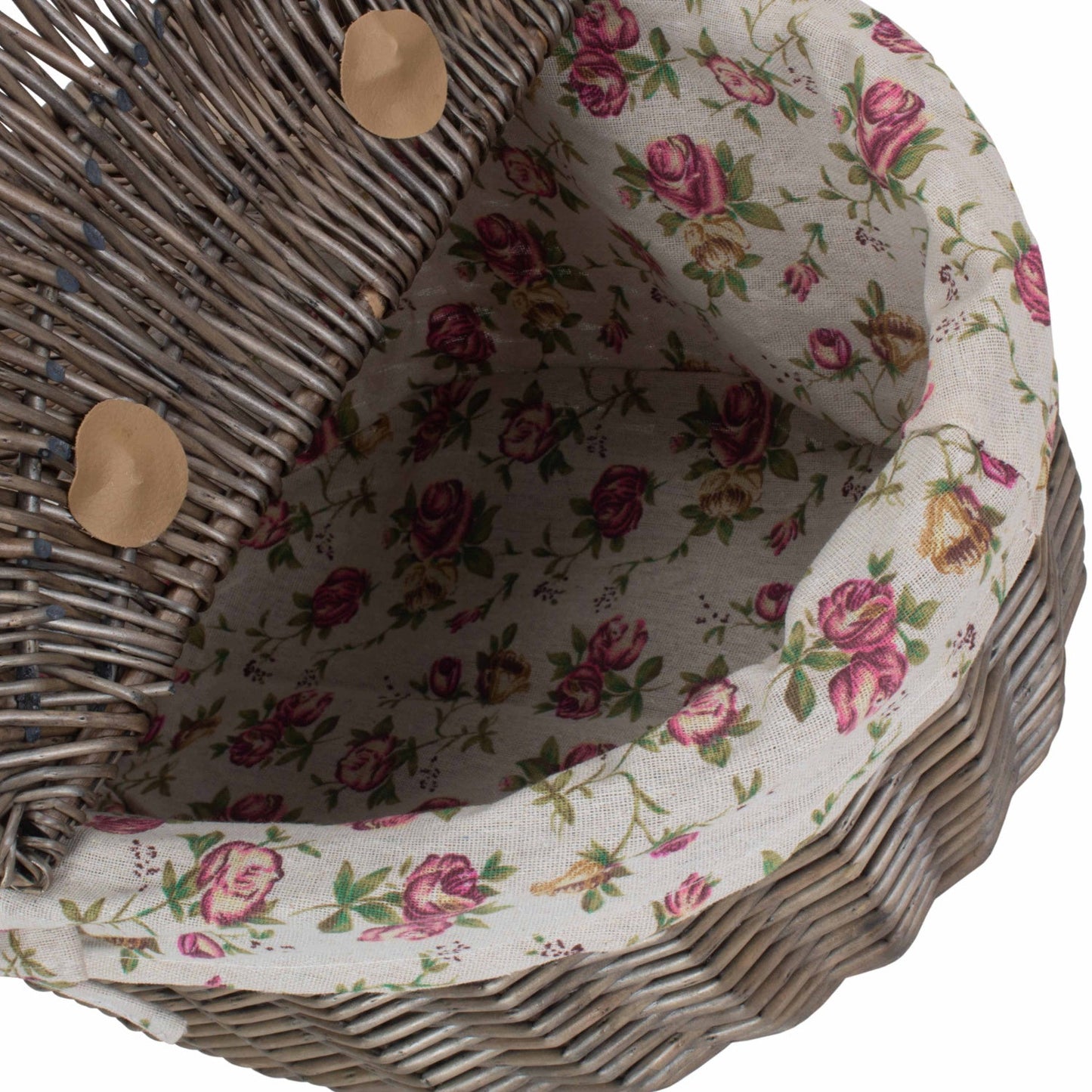 Antique Wash Finish Willow Oval Picnic Basket with Garden Rose Lining