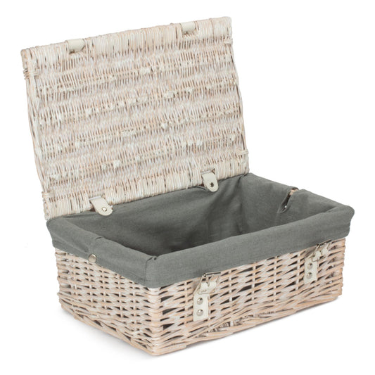 14 Inch White Wash Wicker Hamper Basket with Grey Sage Lining