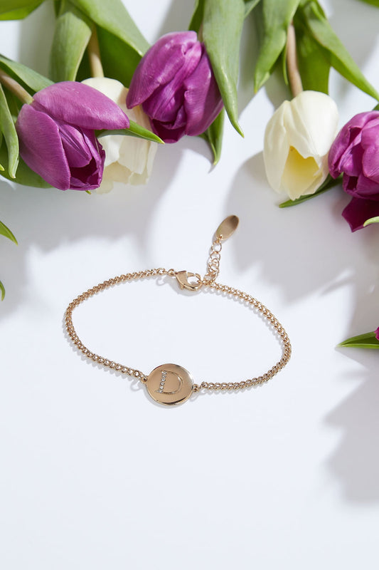 Louche Emily Personal Letter Disc Bracelet Gold