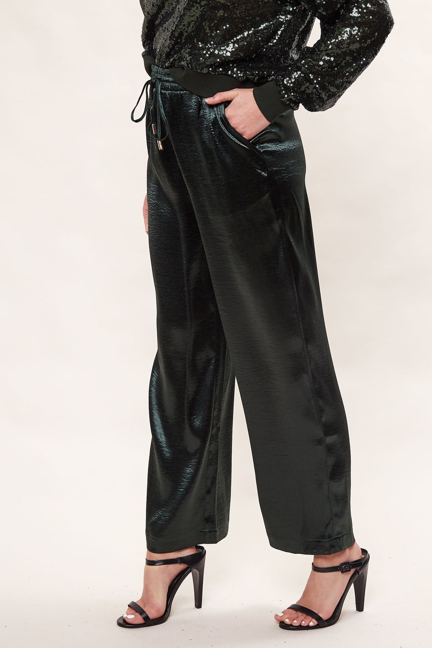 Louche Satin Emmanuella Pull On Trouser - Green