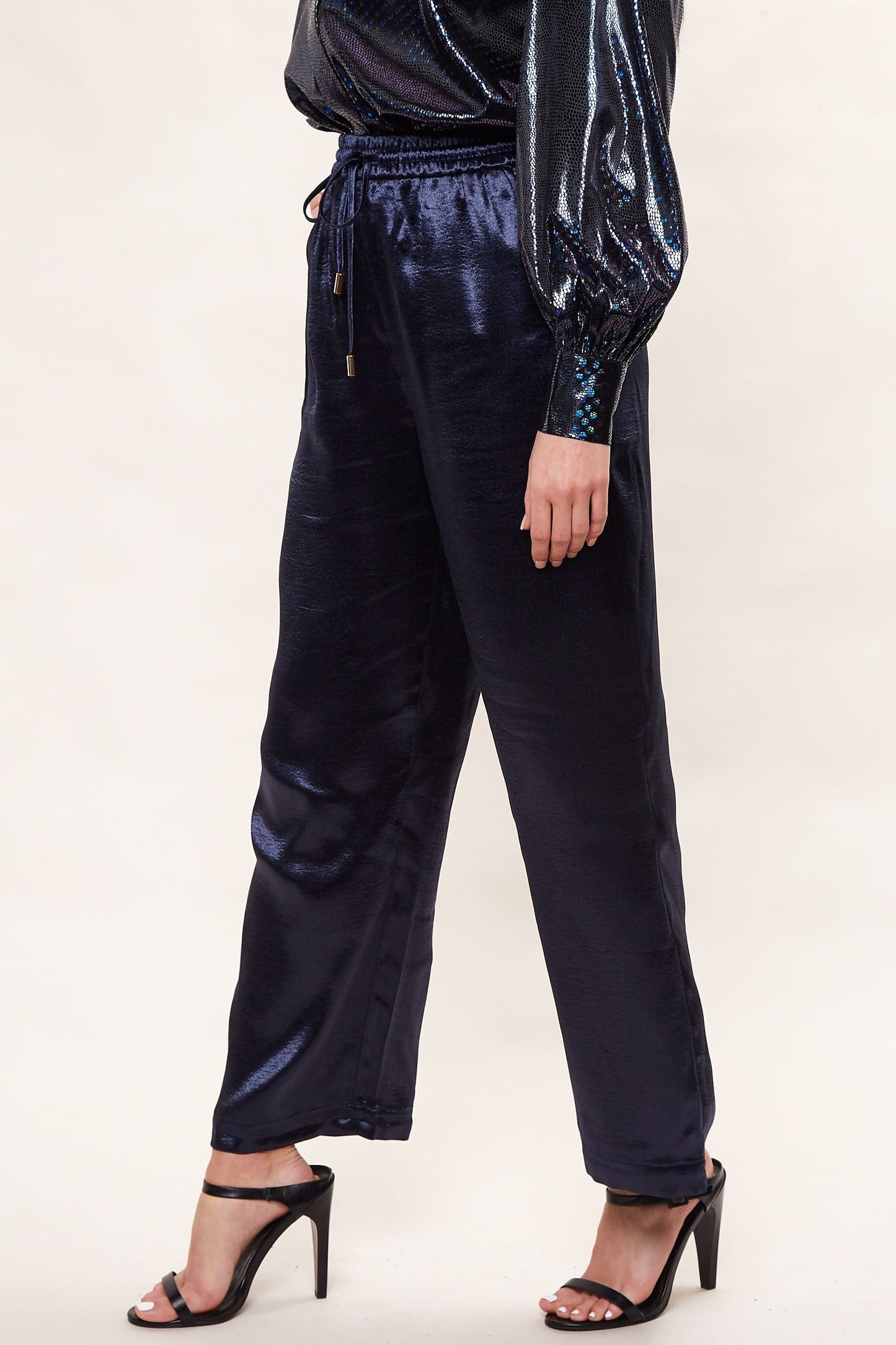 Louche Satin Emmanuella Pull On Trouser - Navy