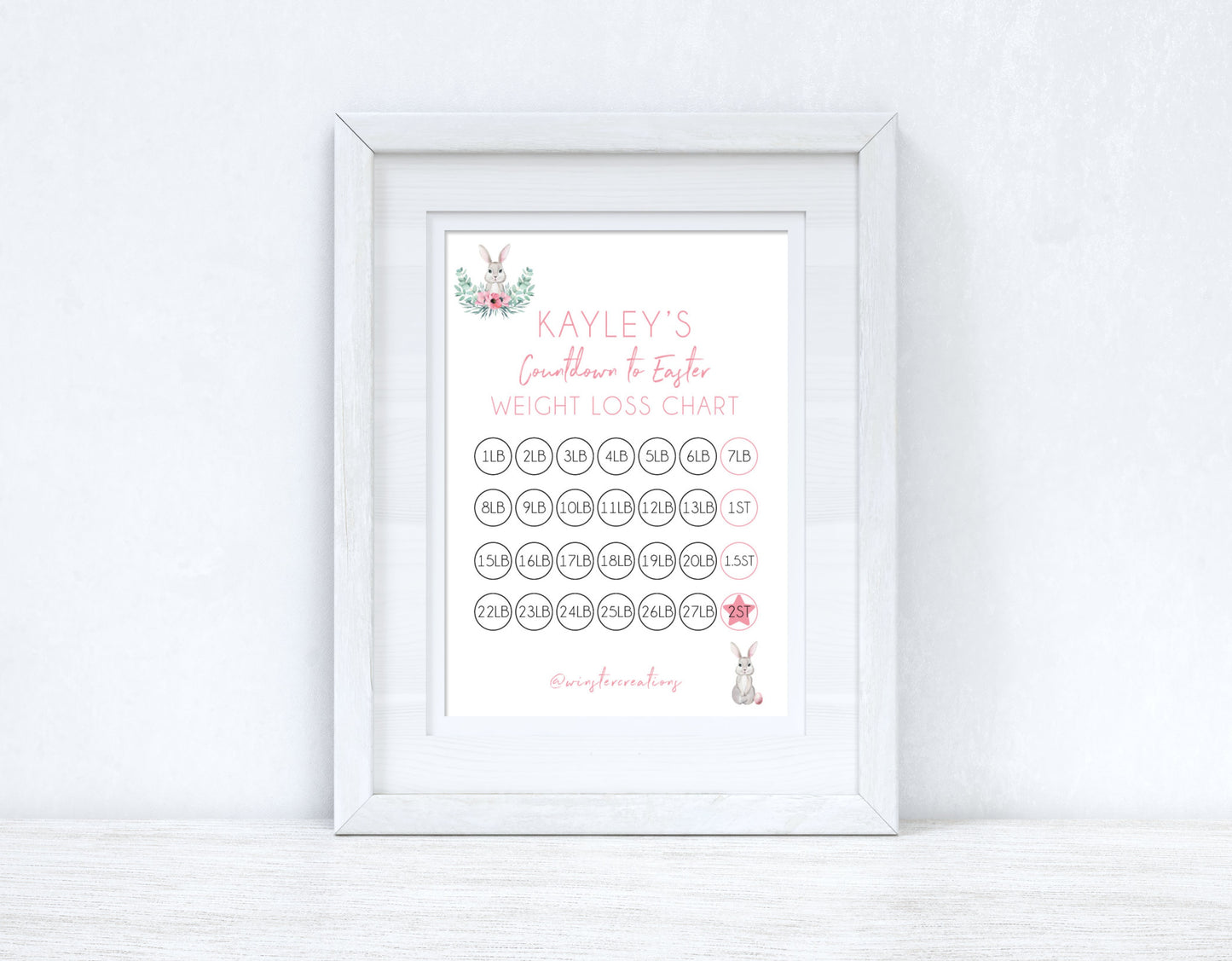 Personalised Name Countdown To Easter Spring A4 Weight Loss Diet Slimming Chart Tracker Print - st. lb Units - Laminated With Stars