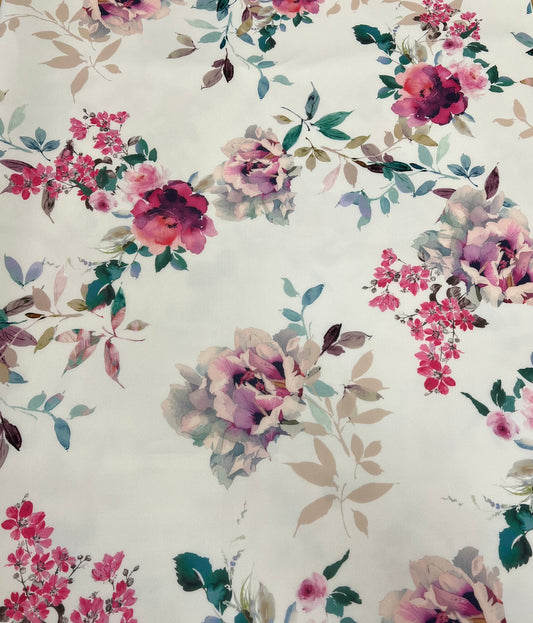 Pink Lilac Floral Scuba Foam 3D Mono Jersey Fabric 2 Way Stretch