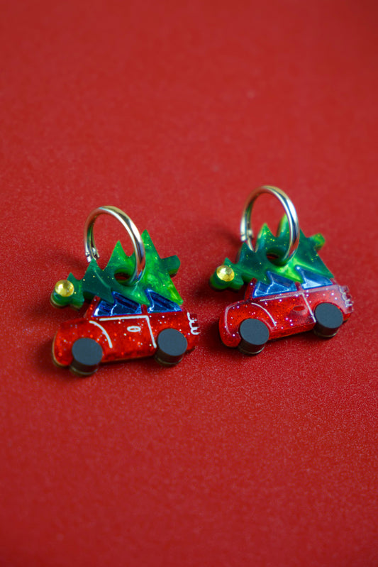 Christmas Tree Car Hoop Earrings