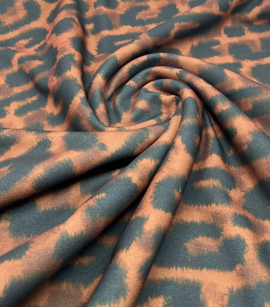 Brown Leopard Animal Printed Scuba Crepe Fabric 4 Way Stretch