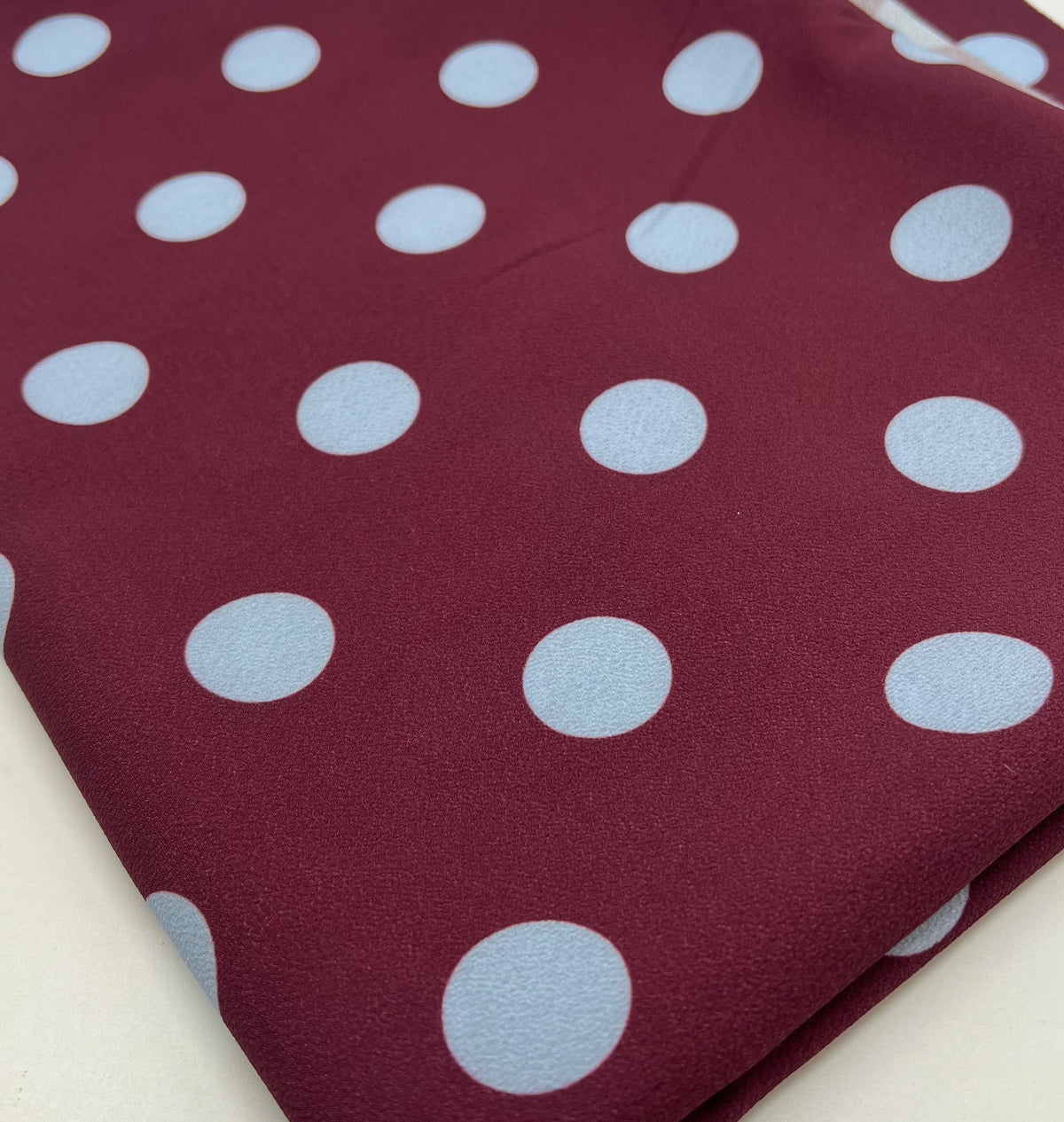 Burgundy Blue Polka Print Lightweight Bubble Crepe Fabric