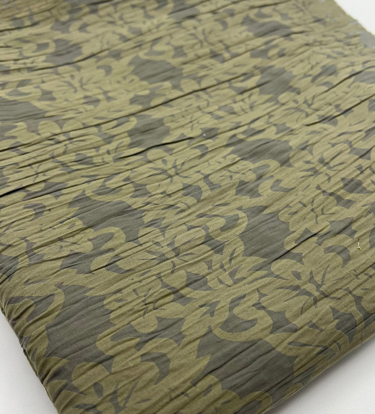 Khaki Floral Crinkled Lightweight Non Stretch Woven Fabric