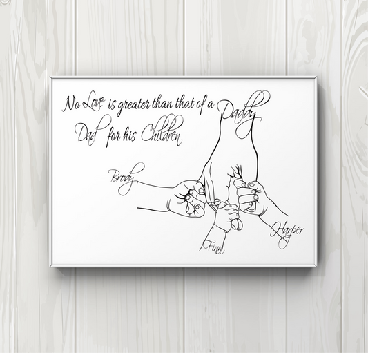 Personalised Daddy hand 3 children A4 Print UNFRAMED