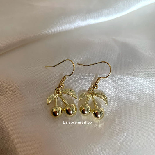 Gold or silver minimalistic cherry dangle earrings