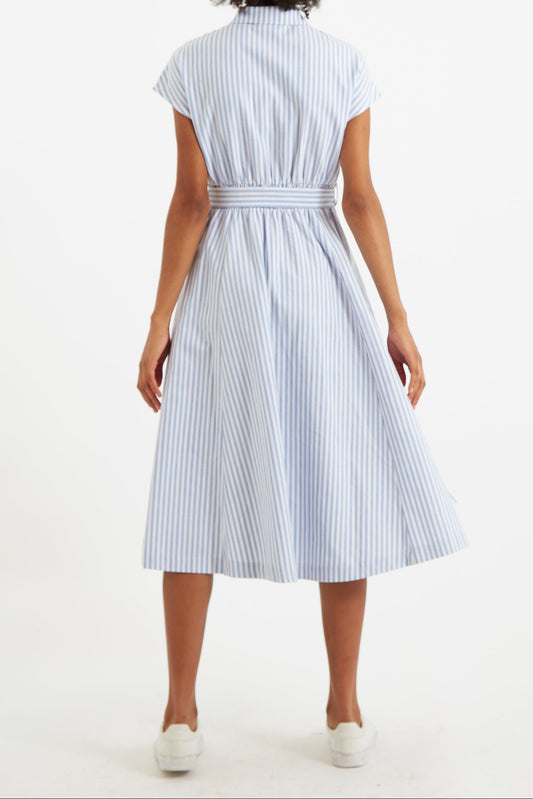 Fleur Sail Stripe Midi Shirt Dress Blue