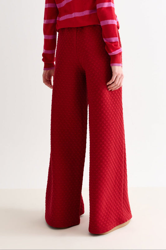 Flory Scallop Quilt Wide Leg Trouser - Wine Red