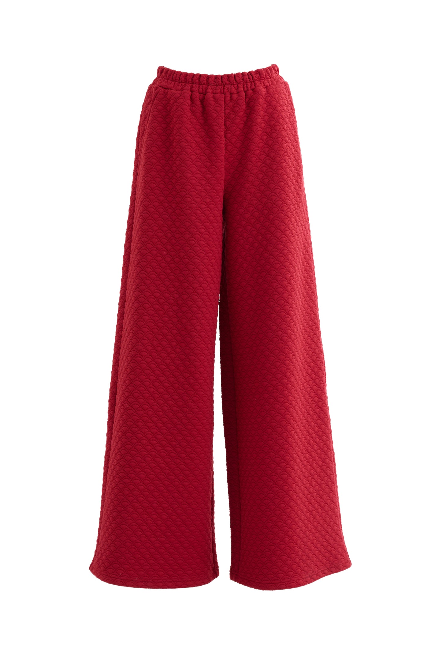 Flory Scallop Quilt Wide Leg Trouser - Wine Red