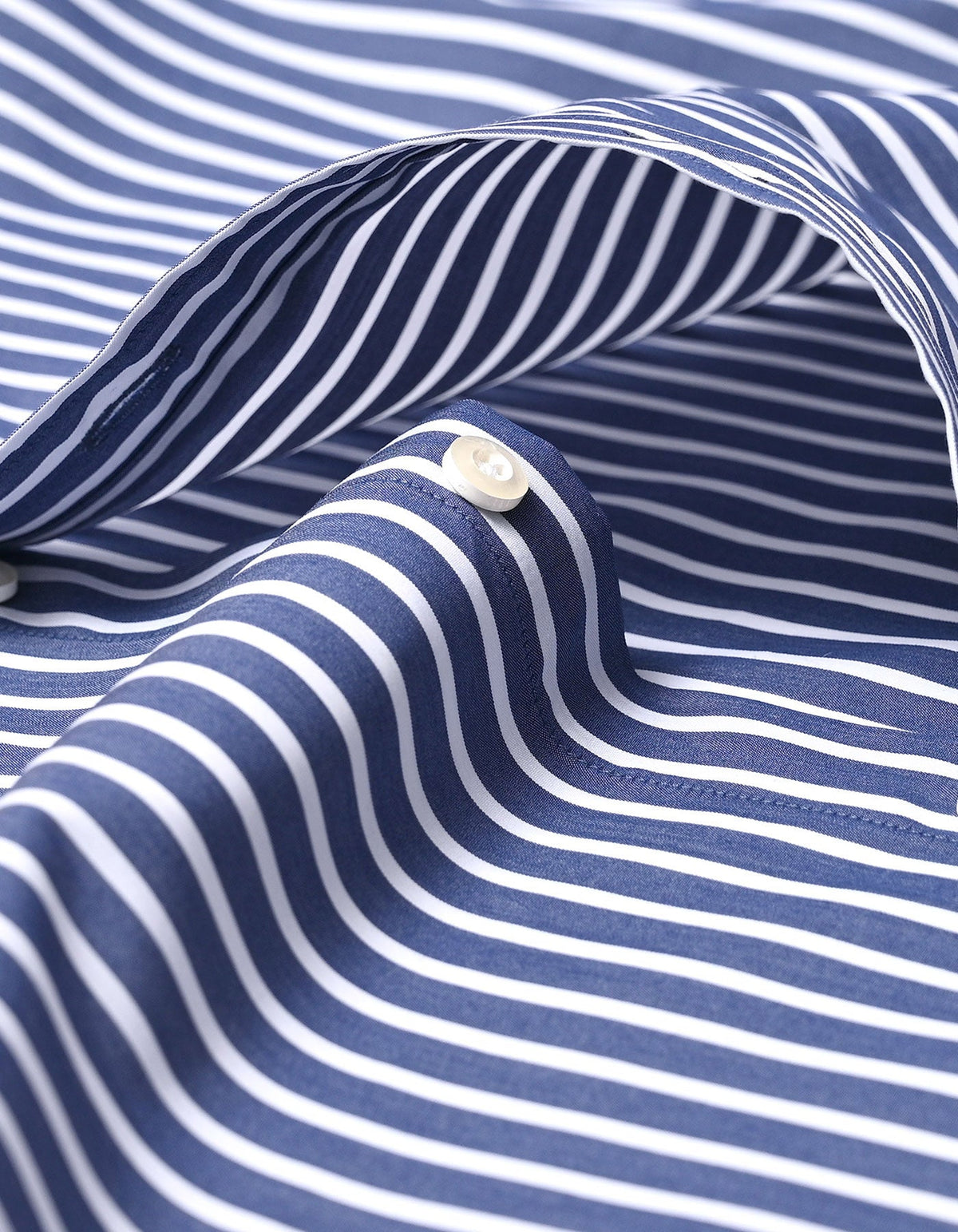 Navy Striped Cotton Shirt with Contrast Collar
