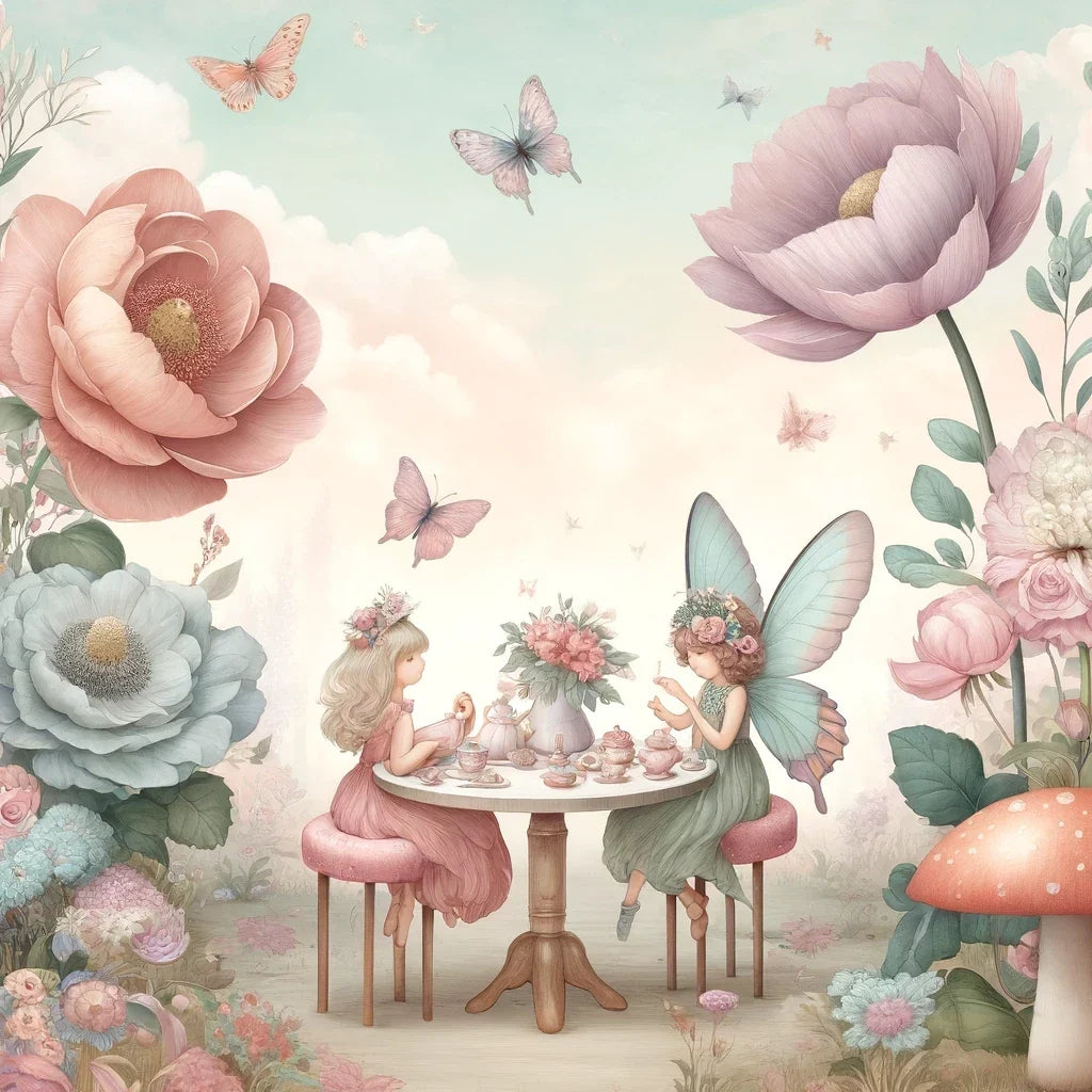 Fairy Garden Tea Party Cotton Cushion