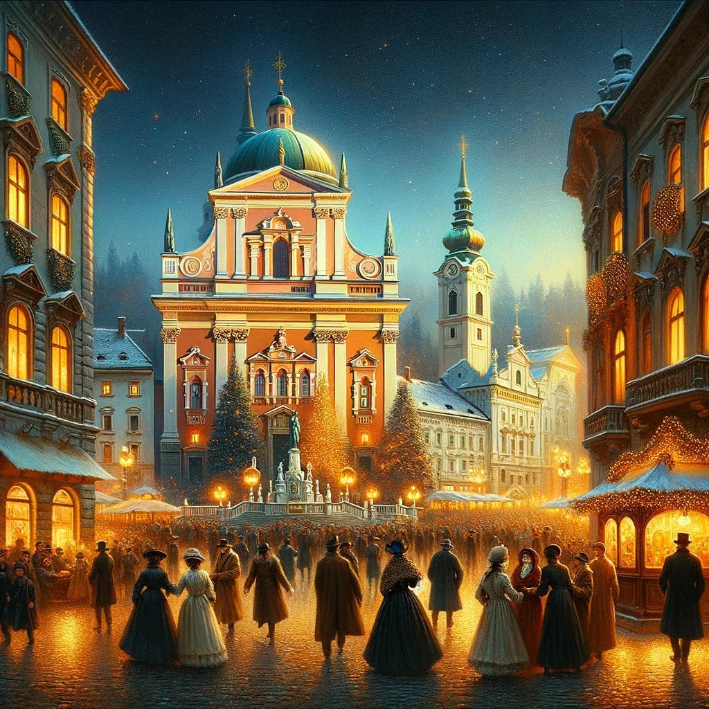 Festive Evening at Prešeren Square Canvas