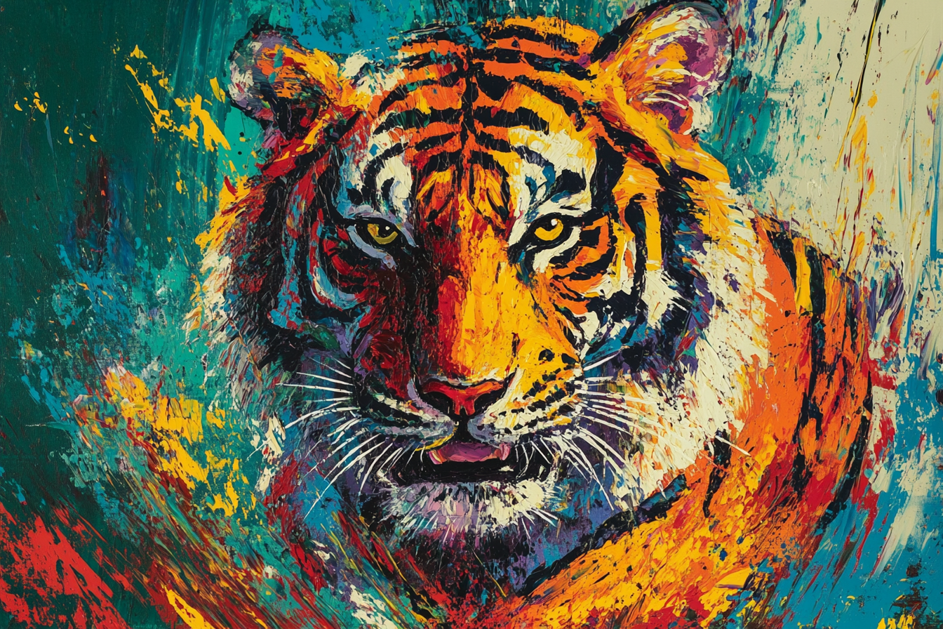 Fierce Tiger on Green Blanket