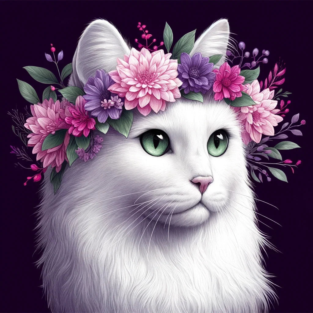 Floral Crown Cat Canvas