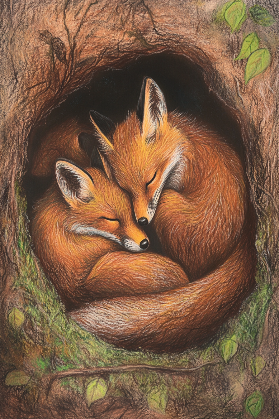 Fox Family Slumber Canvas