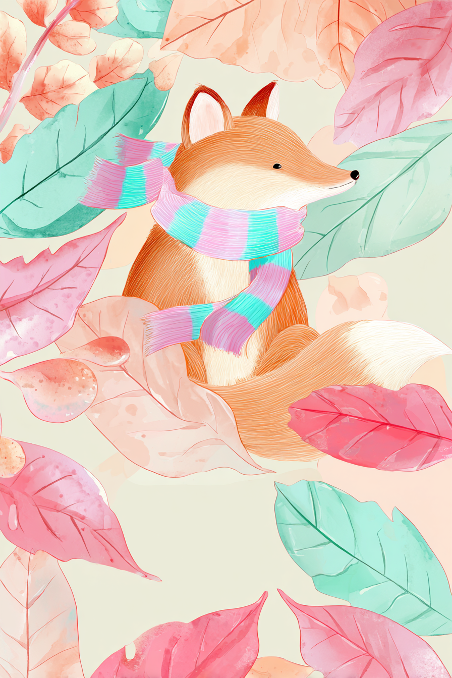Fox and Leafy Scarf Canvas