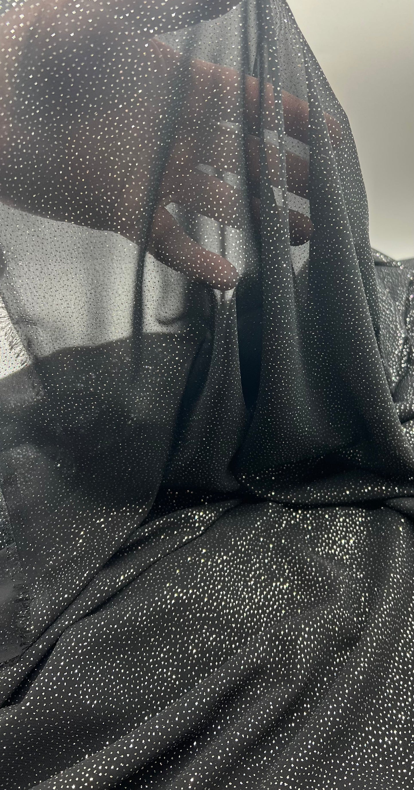 Black Silver Glitter Textured Fabric Non Stretch Chiffon