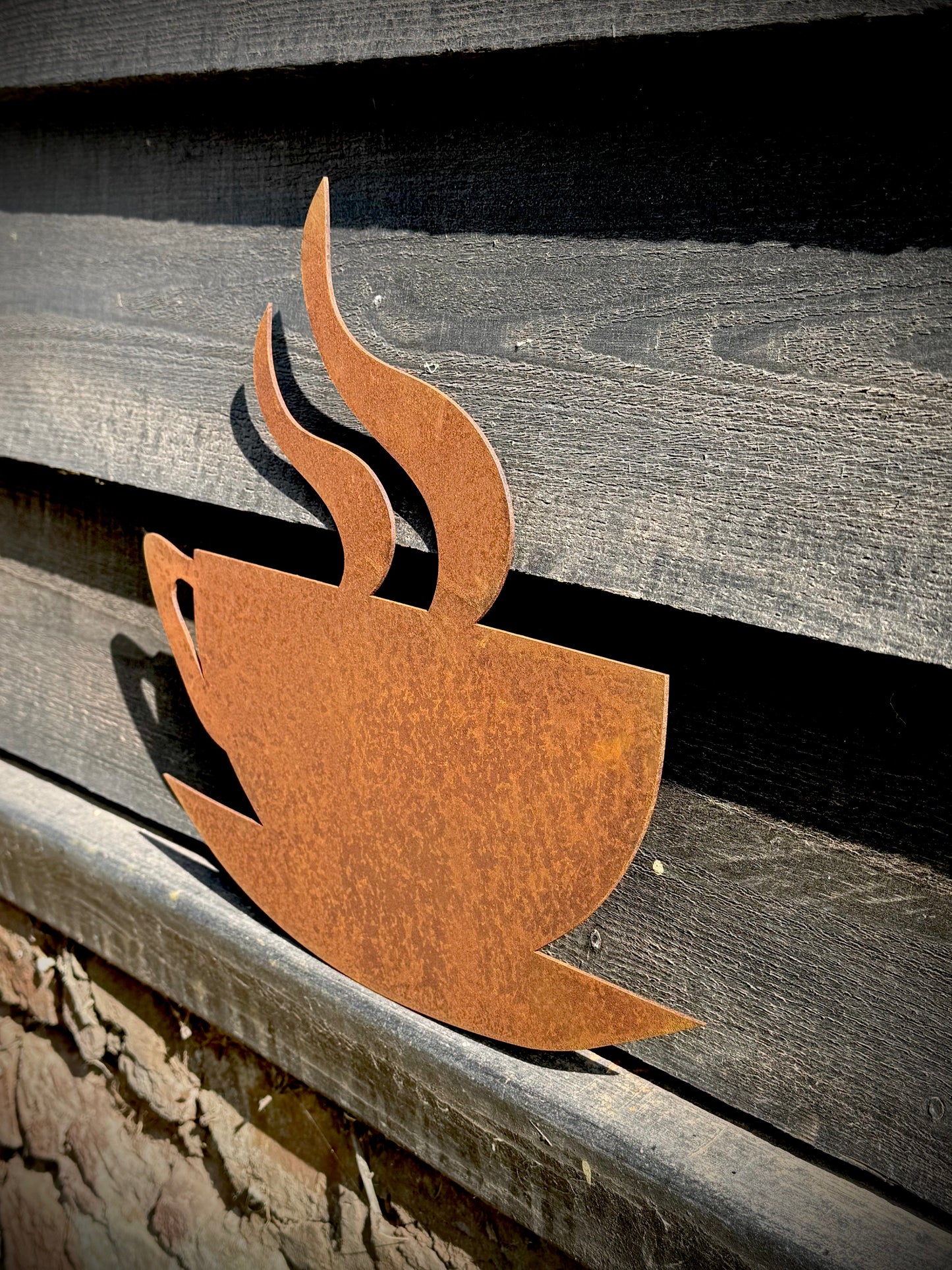 RUSTY COFFEE GARDEN DECORATION , Home Sign , Garden Ornament , Wall feature , garden decoration, rusted metal , bar sign ,