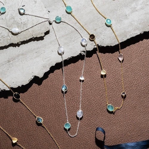 Penelope Multi-Stone Necklace: Pariba Onyx, Rose Quartz & Smoky Quartz