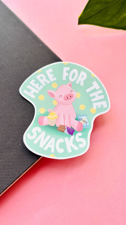 Here for the Snacks Pig- Funny Vinyl Sticker