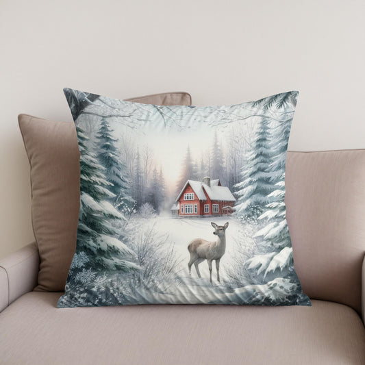 Winter's Gentle Gaze Cotton Cushion