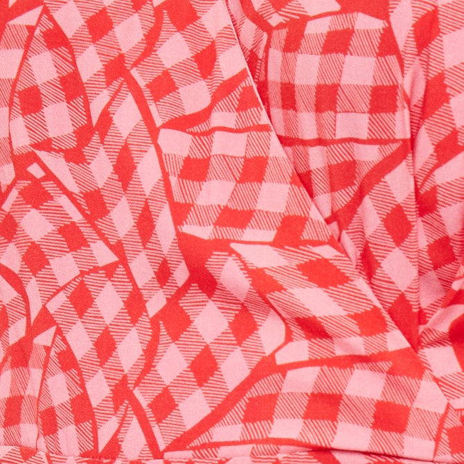 Louche Emin Gingham Twist Print Tiered Short Sleeve Midi Dress