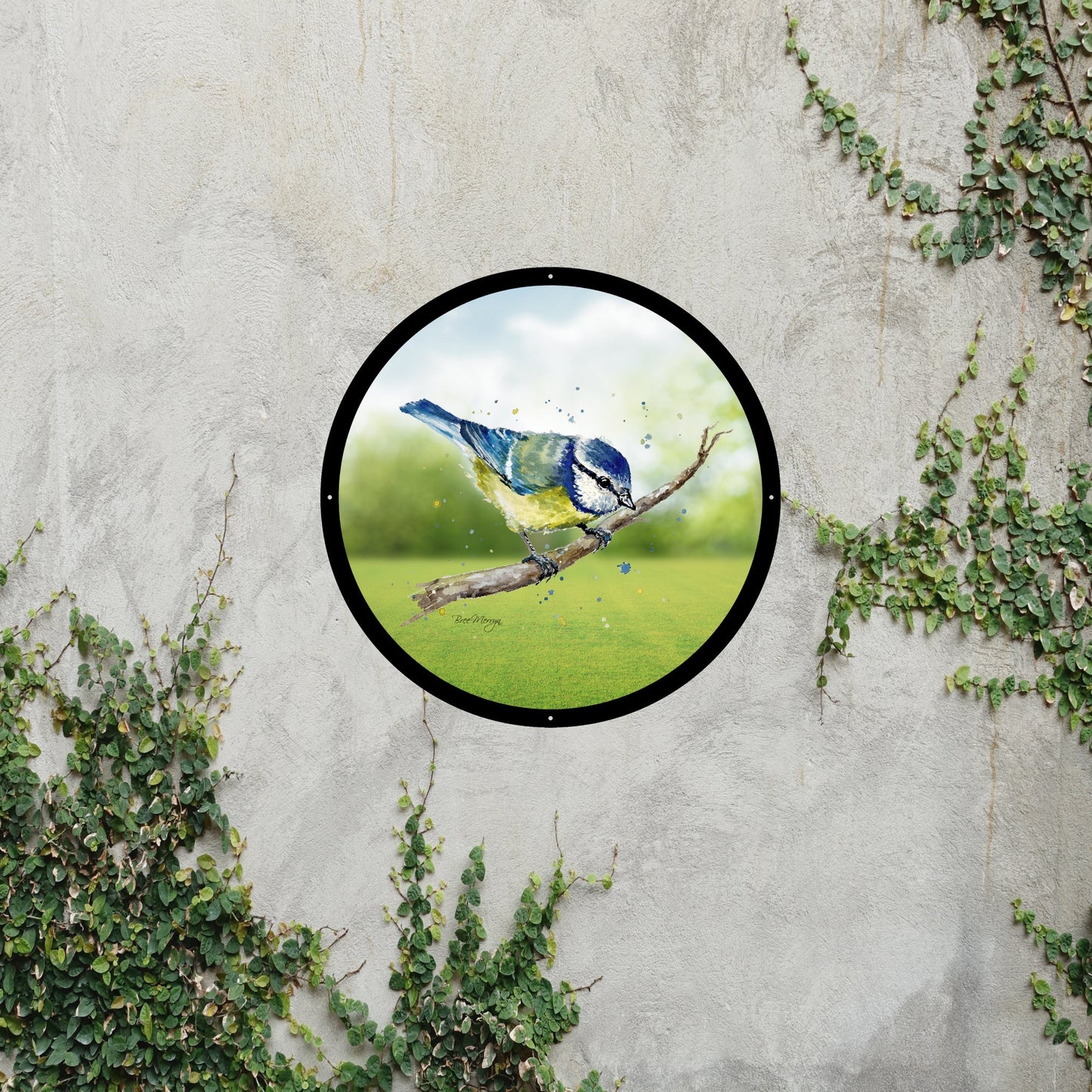 SunCatcher Garden Mirror Betty, the Blue Tit bird Illustrations by Bree Merryn