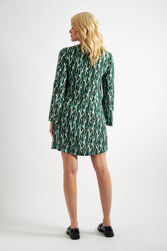 Gwenola Mid Century Retro Print Mini Dress - Green