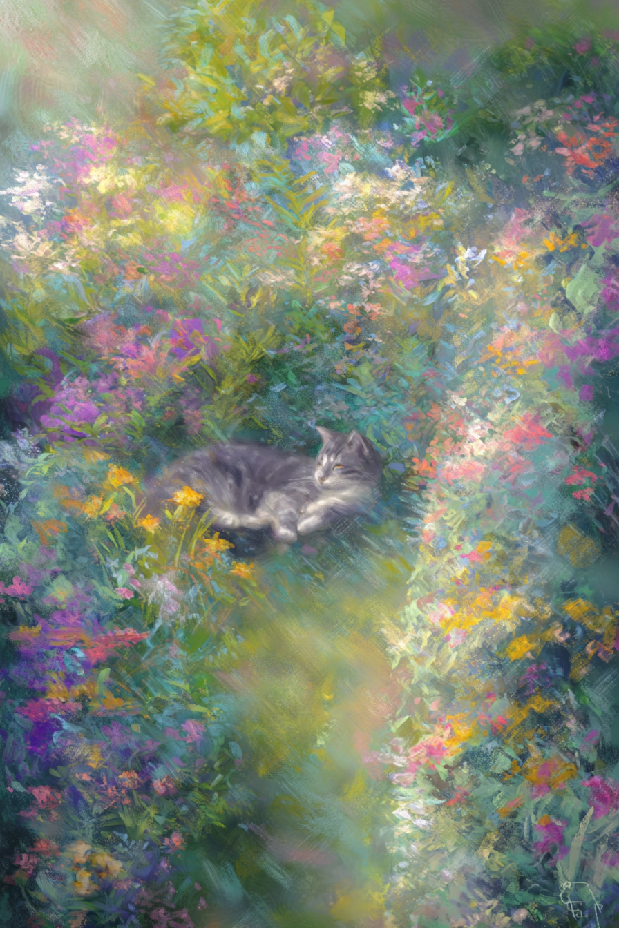 Garden Cat Morning Canvas