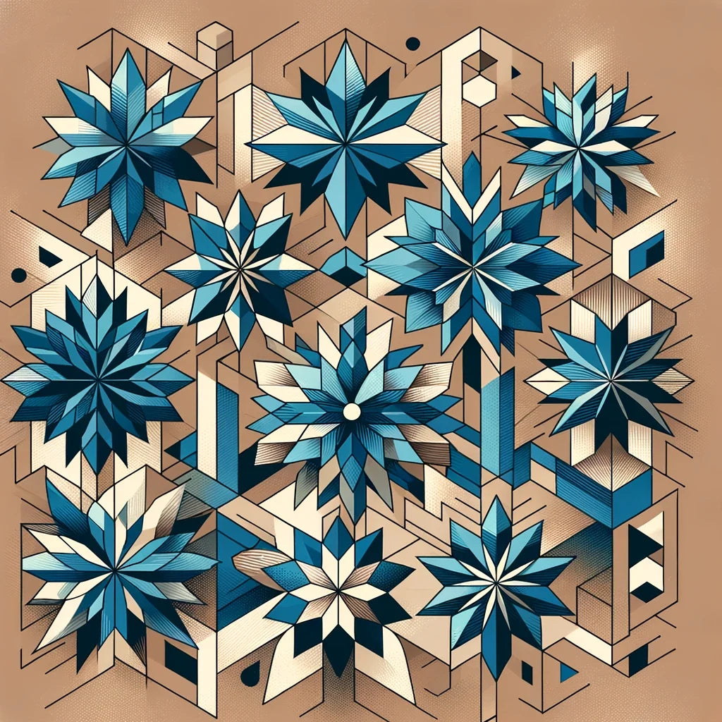 Geometric Blue Blossoms Cotton Cushion