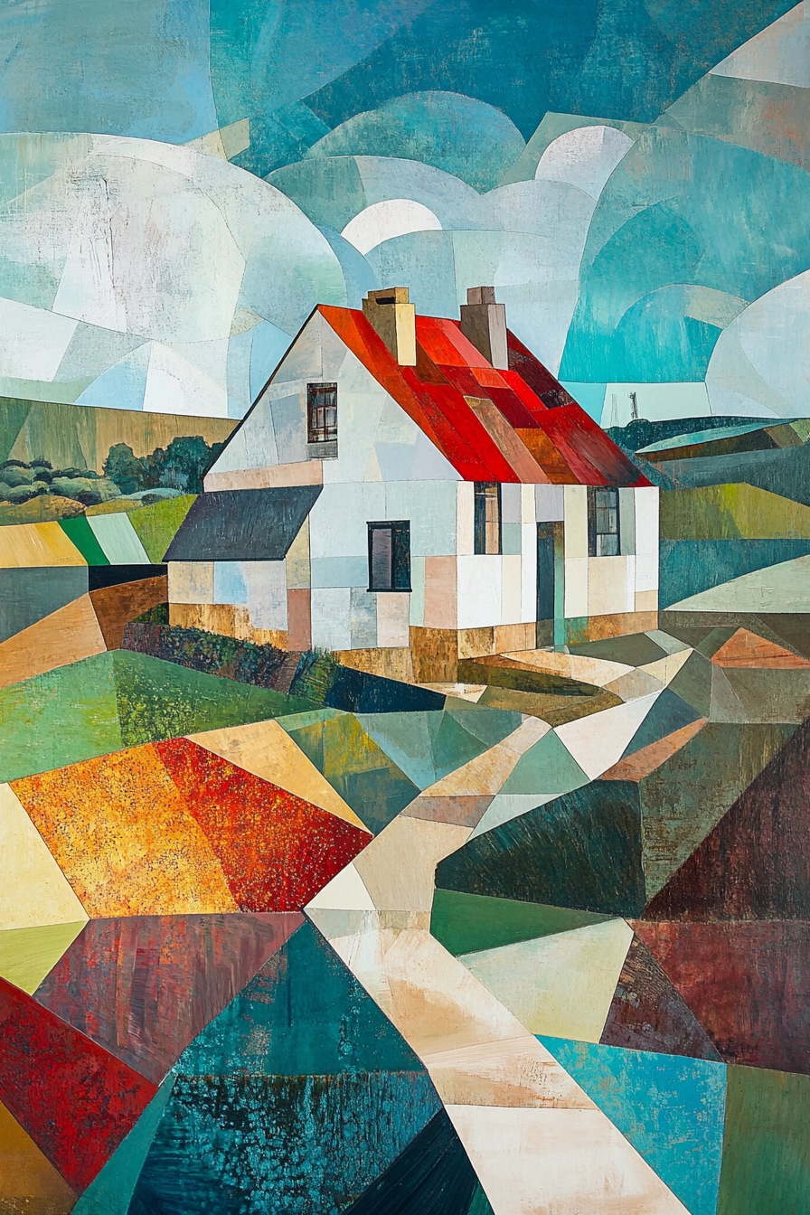 Geometric Countryside House Canvas