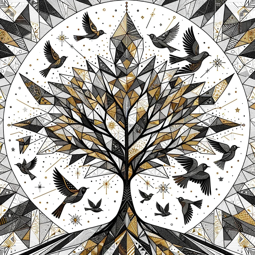 Golden Geometric Nature Cotton Cushion