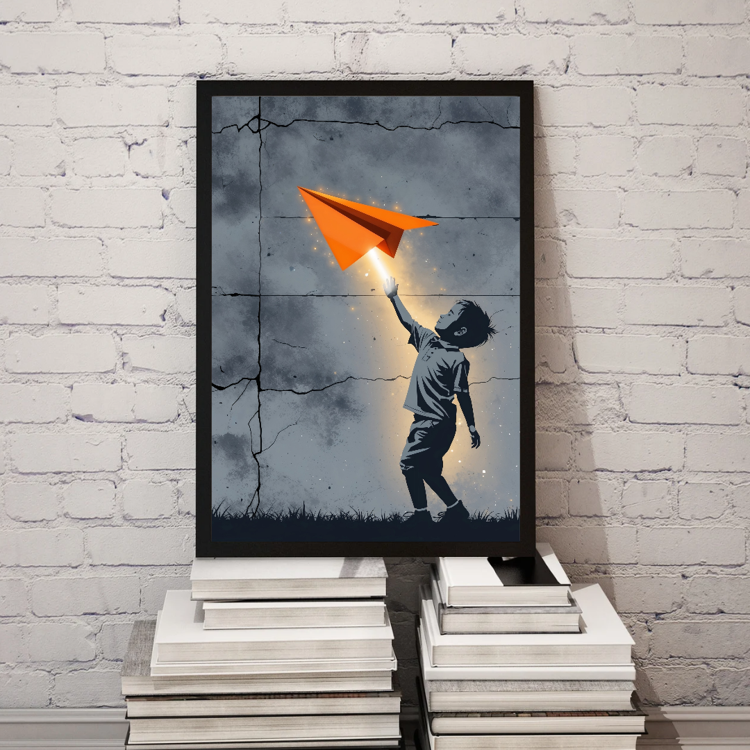 Chasing Dreams – Illuminated Paper Plane Wall Art Print