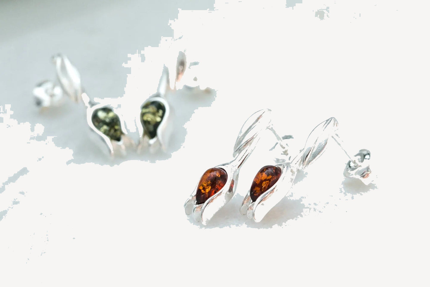 Green Amber Tulip Stud Earrings