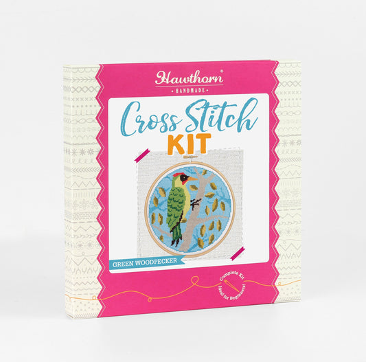 'Green Woodpecker' Bird Cross Stitch Kit for Beginners