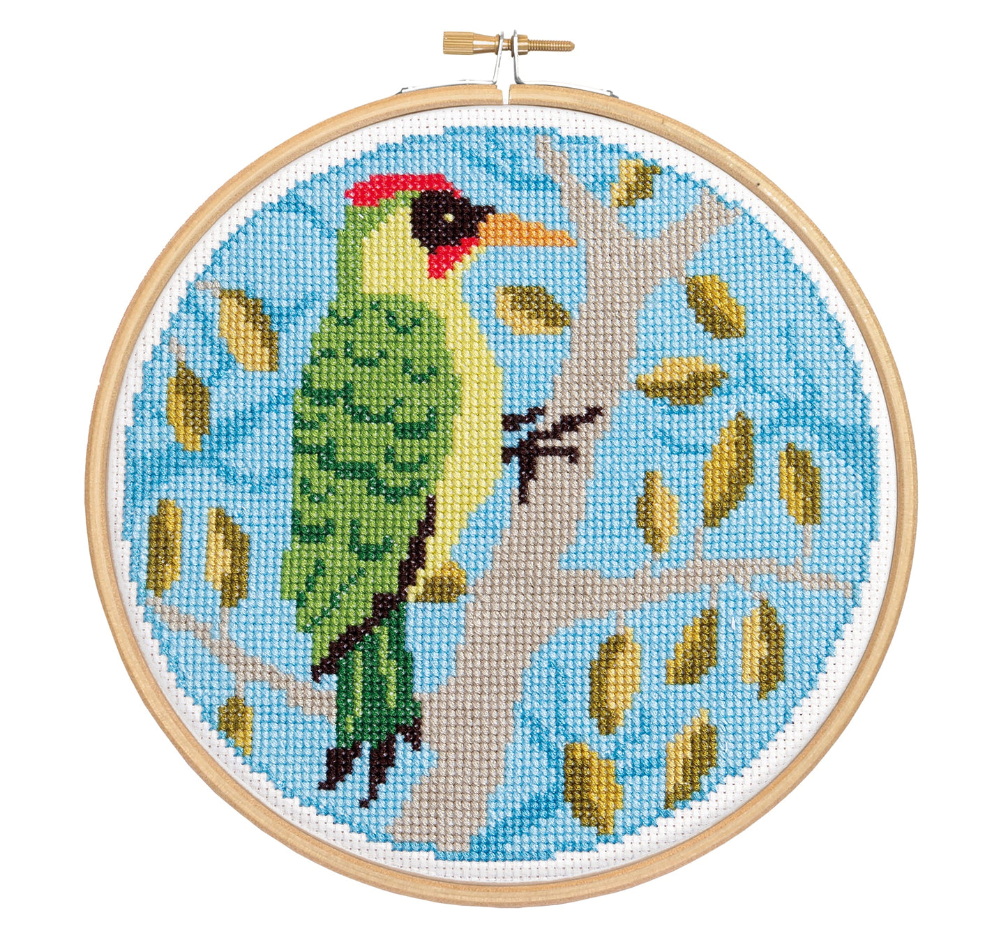 'Green Woodpecker' Bird Cross Stitch Kit for Beginners
