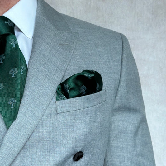 Tree Pocket Square Green & Silver